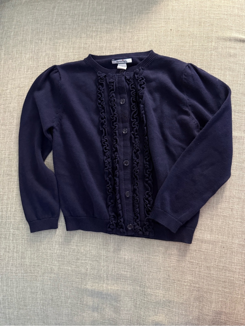 Hartstrings Navy Ruffle Front Cardigan